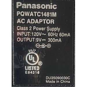 ADAPTADOR AC/DC PANASONIC / NUMERO DE PARTE PQWATC1481M / INPUT: 120V AC - 60 HZ 60mA / OUTPUT: 9V DC - 300mA	